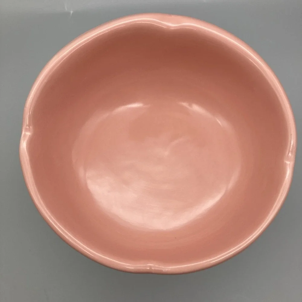 Whisker Friendly Flower Shaped Ceramic Pet Food Bowl Elevated Tilted Pink Green